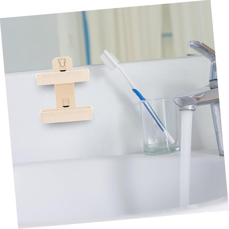 Beige Double Layer Wall Mounted Soap Dish Holder Self Adhesive Bathroom Kitchen Organizer - Image 5